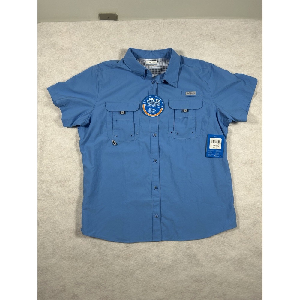 Columbia Shirt PFG Womens XL Short Sleeve Button Vented Fishing Omni Shade Blue
